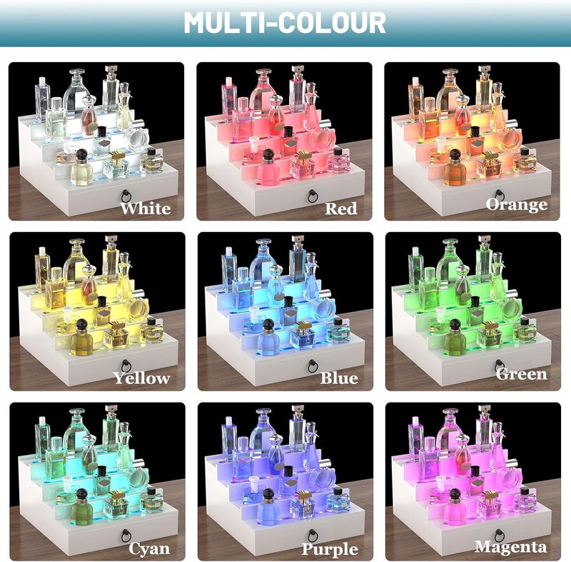 upcessory LED Lighted Cologne Organizer for Men, 4 Tier Wood Perfume Organizer with Velvet Lined Drawer, Multi Lighting Modes Perfume Display Holder with Remote Control, Cologne Shelf Stand, Nice Gift for Men - Image 2
